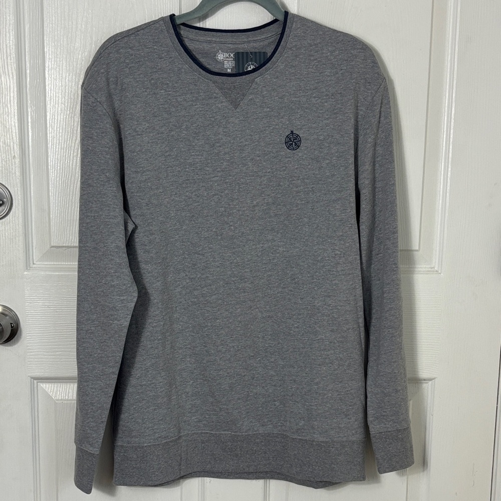 New NWT Boca Classic gray crew neck long sleeve Compass logo cotton blend size M